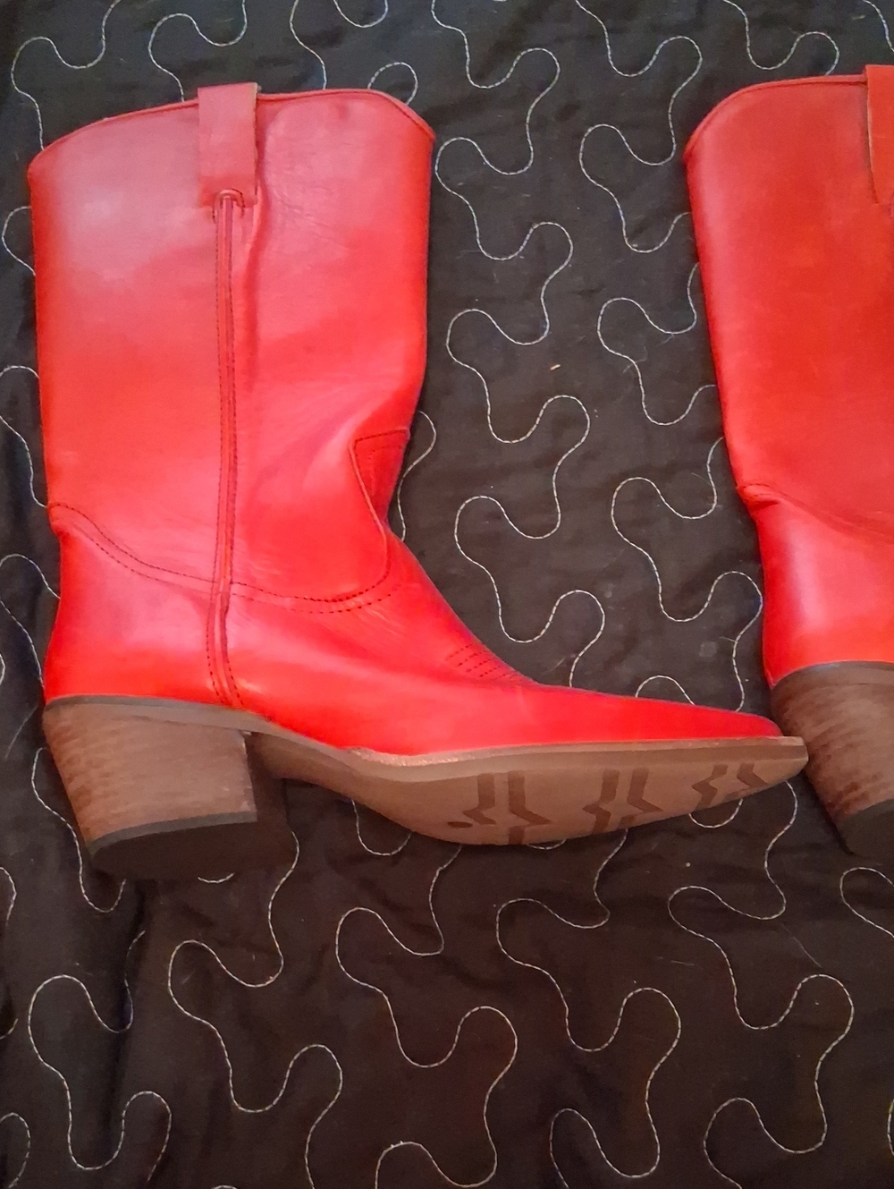 Steve Madden Red Leather Mid-Calf Block Heel Boots
